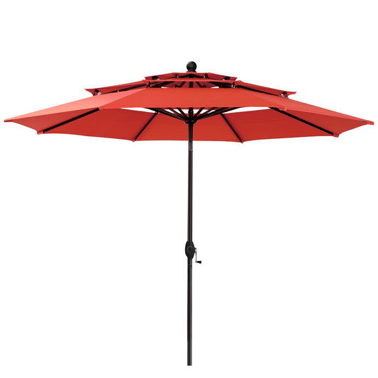 Summit Living 10ft Patio Umbrella 3-Tier Vented Outdoor Market Table Umbrella with Auto-Tilt ¨C Orange Red
