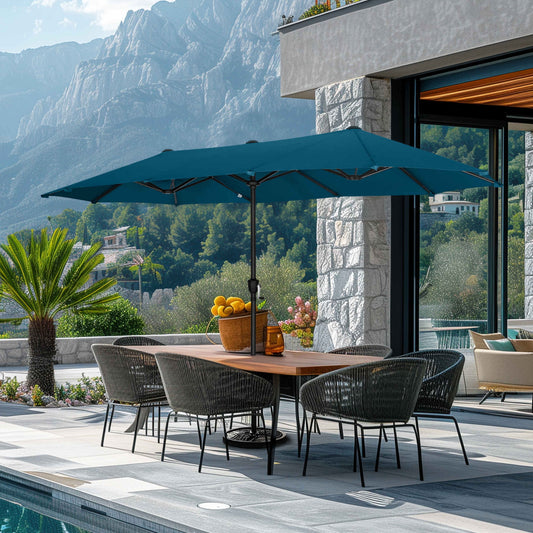 Summit Living 13 ft Large Patio Umbrella Double-Sided Rectangular Outdoor Market Table Umbrella for Outside ¨C Cerulean