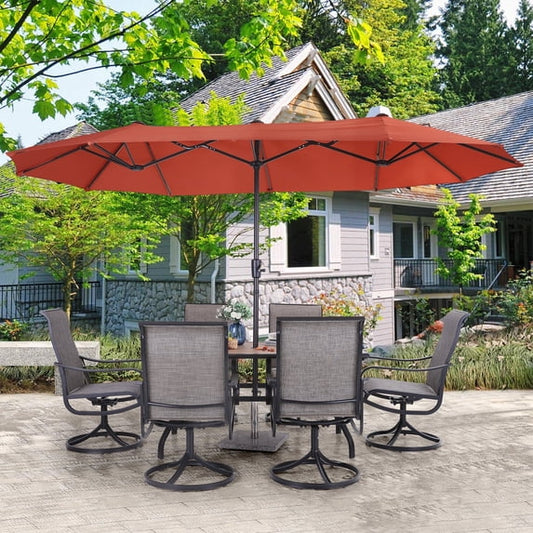 SUMMIT LIVING 13 ft Large Patio Umbrella Double-Sided Rectangular Outdoor Market Table Umbrella for Outside – Orange Red