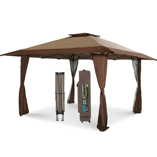 Summit Living 13 x 13 ft Pop Up Canopy Tents Gazebo Shade Canopy for Outside Party Brown