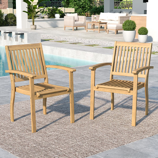 SUMMIT LIVING 2-Piece Acacia Wood Patio Dining Chairs, Outdoor Oil Finished Natural Teak Wooden Armchairs