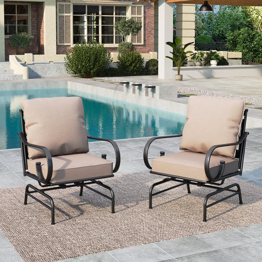 Summit Living 2-Piece Outdoor Patio Rocking Motion Chairs with Thick Seat & Back Cushions, Black & Beige