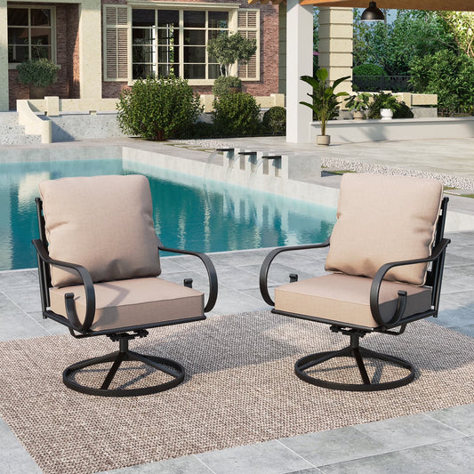 Summit Living 2-Piece Outdoor Patio Chairs with Seat And Back Cushions, Black / Beige