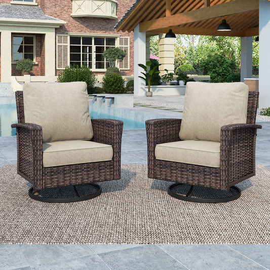 Summit-Living- 2-Piece-Outdoor-Swivel-Chairs-Wicker-Patio- Furniture-Set-With-Backrests-Cushions-for-Garden-Pool- Porch-Yard-Beige