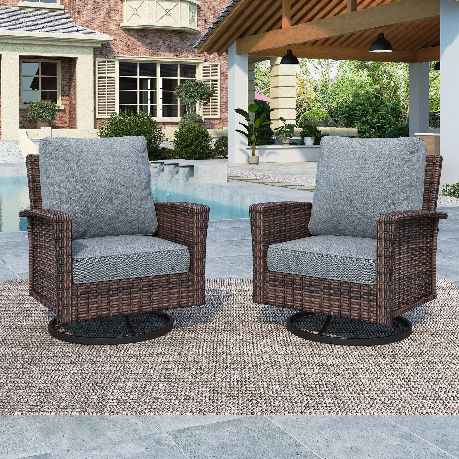 Summit-Living-2-Piece-Outdoor-Swivel-Chairs-Wicker-Patio- Furniture-Set-With-Backrests-Cushions-for-Garden-Pool-Porch-Yard-Gray