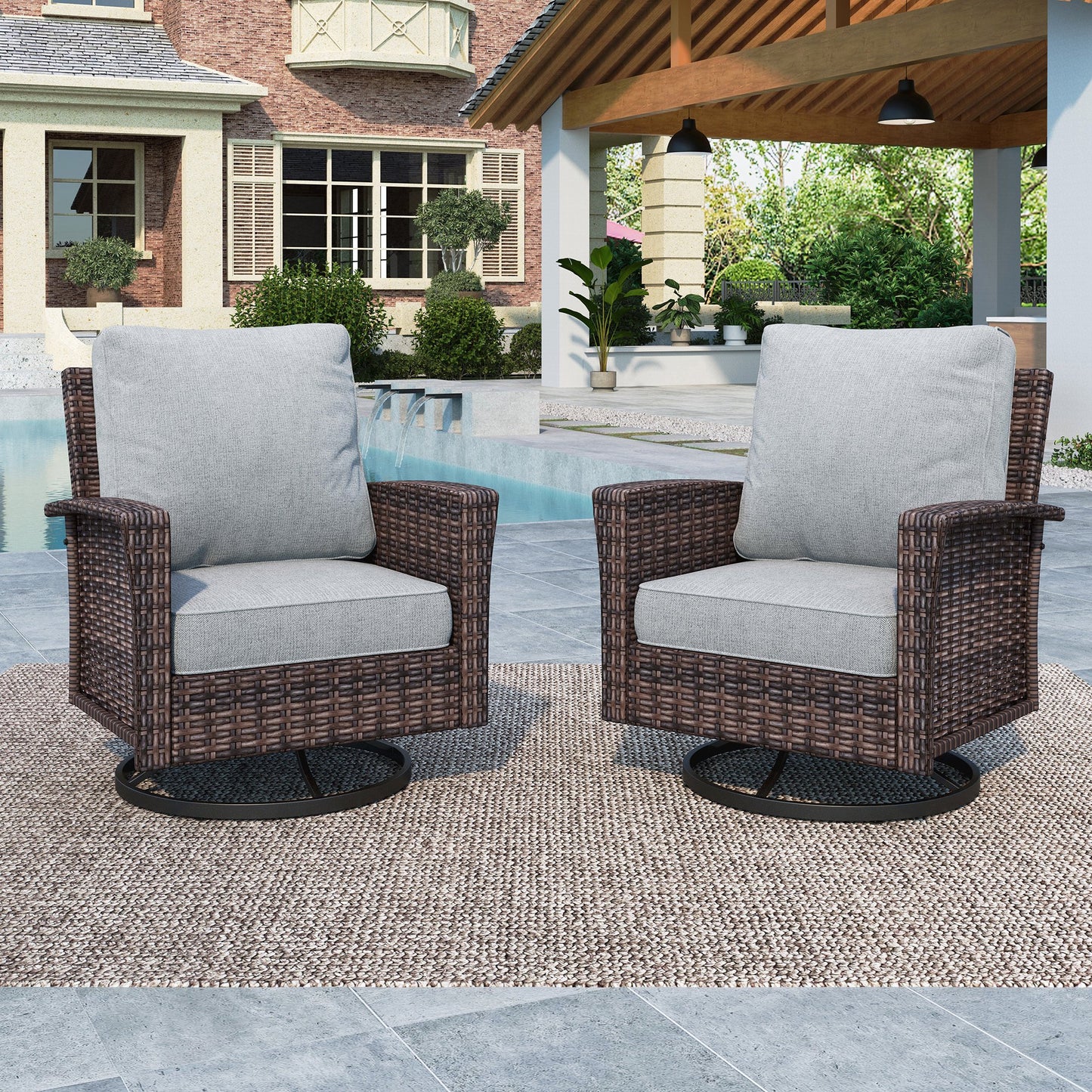 Summit-Living-2-Piece-Outdoor-Swivel-Chairs-Wicker-Patio- Furniture-Set-With-Backrests-Cushions-for-Garden-Pool-Porch-Yard-Light-gray