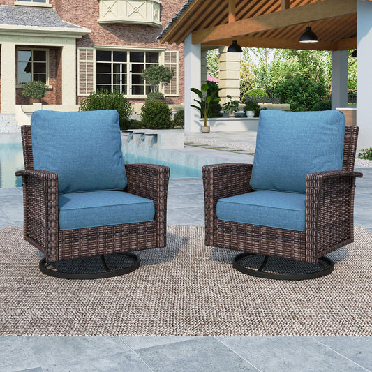 Summit-Living-2-Piece-Outdoor-Swivel-Chairs-Wicker-Patio- Furniture-Set-With-Backrests-Cushions-for-Garden-Pool-Porch-Yard-Navy-blue