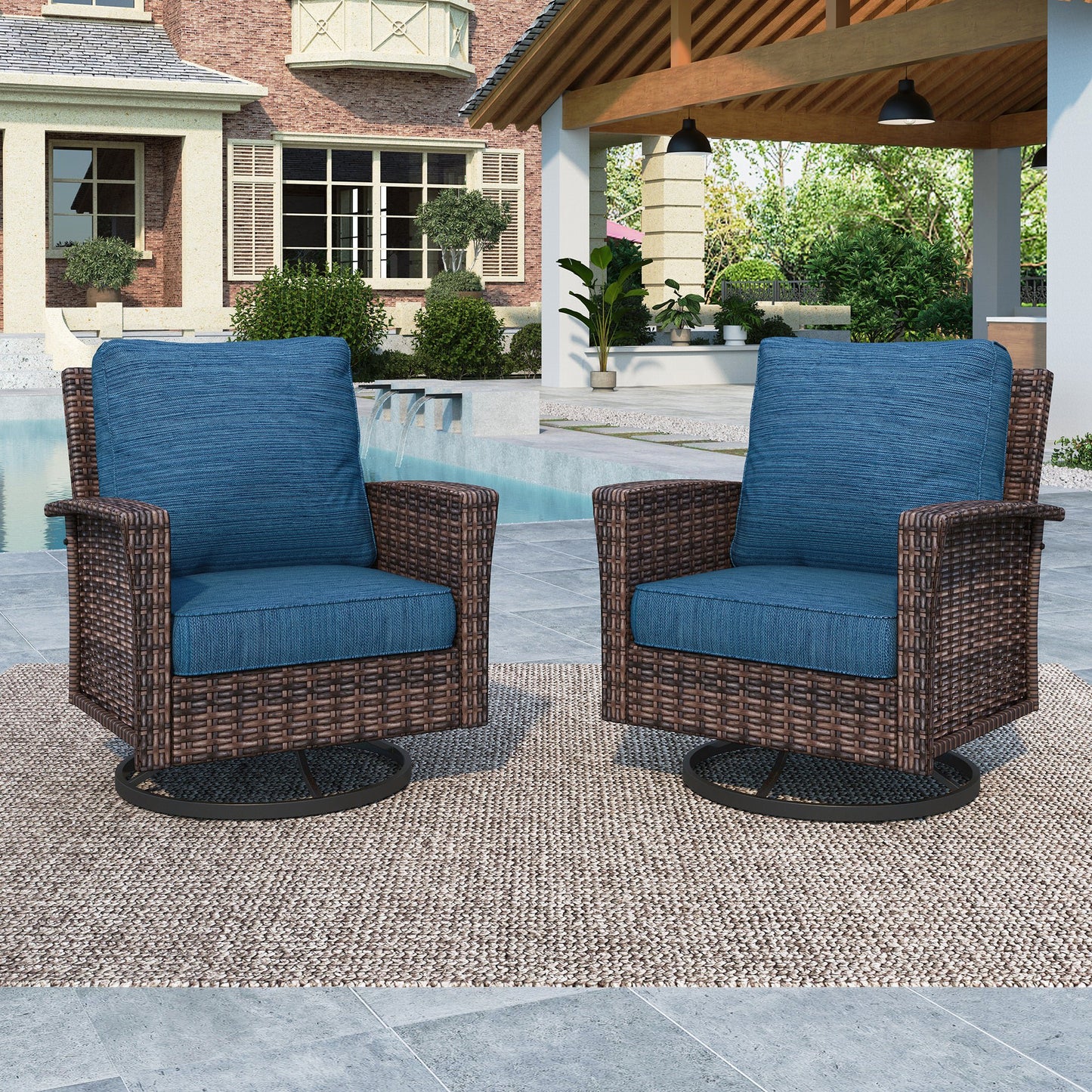 Summit-Living-2-Piece-Outdoor-Swivel-Chairs-Wicker-Patio- Furniture-Set-With-Backrests-Cushions-for-Garden-Pool- Porch-Yard-Peacock-blue