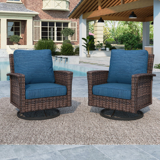 Summit-Living-2-Piece-Outdoor-Swivel-Chairs-Wicker-Patio- Furniture-Set-With-Backrests-Cushions-for-Garden-Pool- Porch-Yard-Peacock-blue