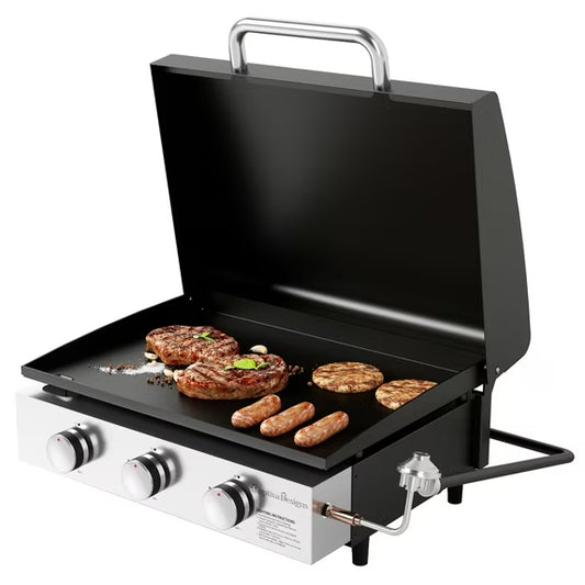 Summit Living 22 Inch Tabletop Griddle Portable Propane Gas Griddle with 3 Burners Black