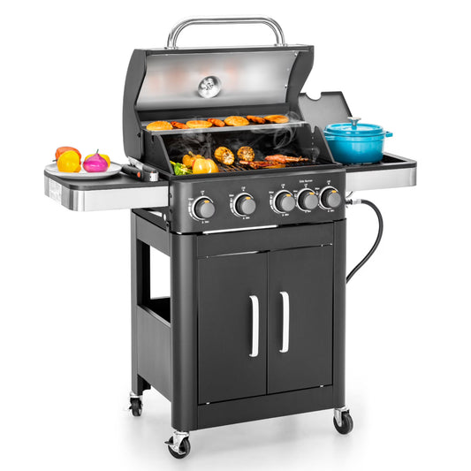 Summit Living 4 Burner Propane Gas Grill with Side Burner Stainless Steel BBQ Grill