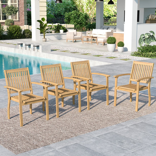 SUMMIT LIVING 4-Piece Acacia Wood Patio Dining Chairs, Outdoor Oil Finished Natural Teak Wooden Armchairs