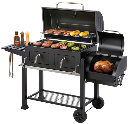 SUMMIT LIVING Charcoal Grill with Offset Smoker 1015 sq in Extra Large Charcoal BBQ Grill for Outdoor Cooking