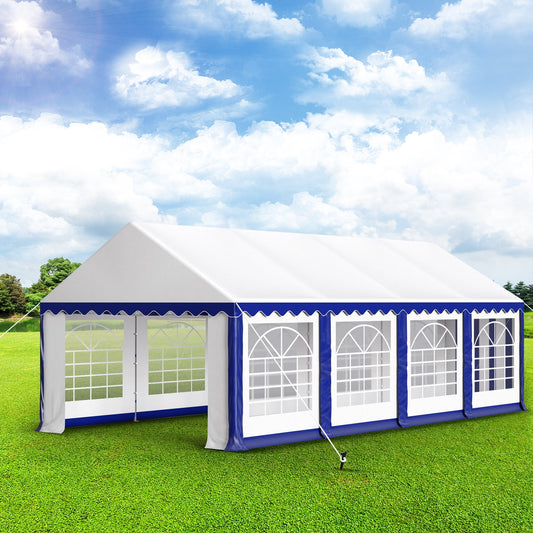 MF Studio 13 X 26 Party Tent Outdoor Event Shelter Canopy with 8 Removable Sidewall White and Blue