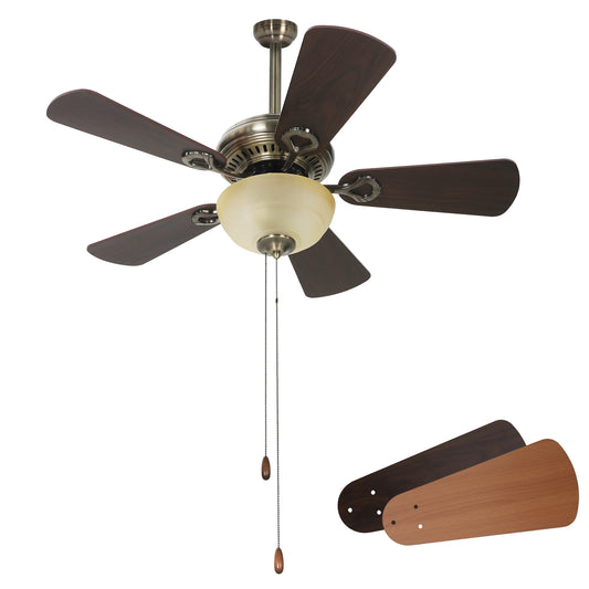 Summit Living 42" Ceiling Fan with Light, Pull Chain Control, 3 Speeds, 5 Reversible Blades, Beech & Walnut Color