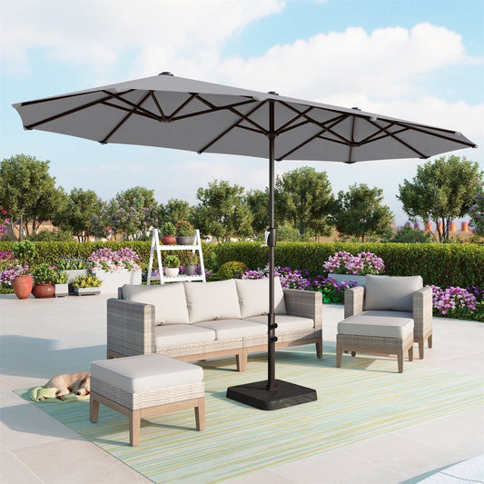 Summit Living 13 ft Large Patio Umbrella Double-Sided Rectangular Outdoor Market Table Umbrella for Outside – Smoky Gray