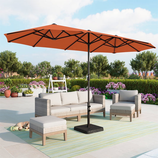 Summit Living 13 ft Large Patio Umbrella Double-Sided Rectangular Outdoor Market Table Umbrella for Outside – Orange Red