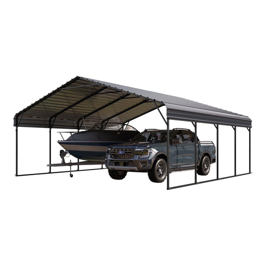 Summit Living 20 x 20 ft Metal Carport with Galvanized Steel Roof, Heavy-Duty Steel Garage Car Storage Shelter, Gray