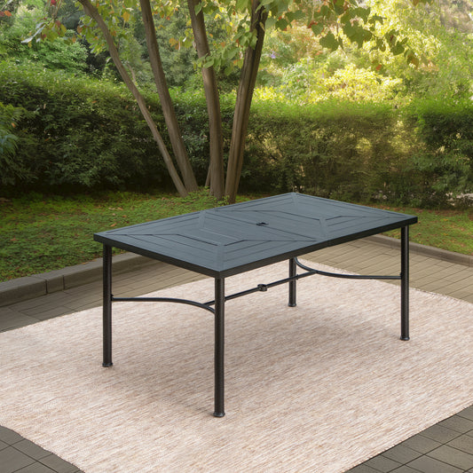 MF Studio 64" x 39" Rectangle Steel Outdoor Dining Table with Umbrella Hole, Metal 6 People Patio Table, Black