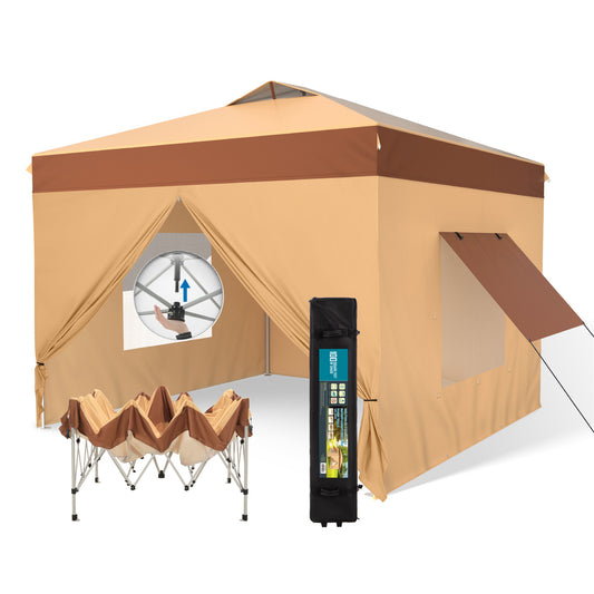 Summit Living 10' x 10' Pop up Canopy Tent with Sidewalls for Outside, Beige