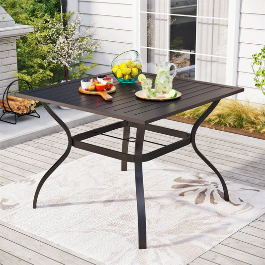 Summit Living Outdoor Dining Table with Umbrella Hole for 4-Person, Black