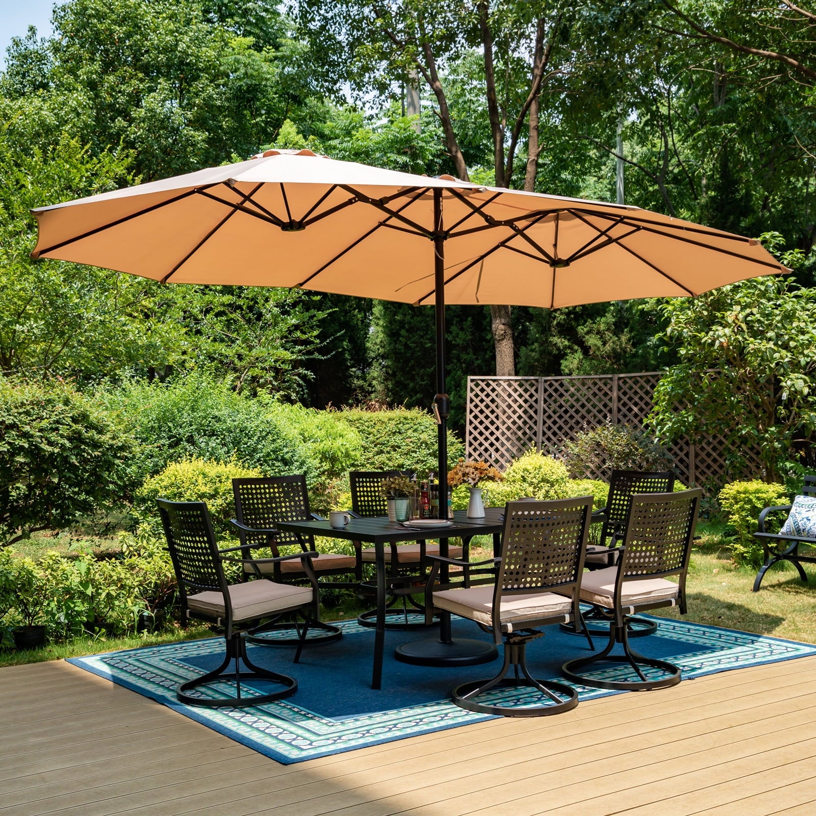 Summit Living 15 ft Double Sided Patio Umbrella with Base Large Outdoo – summitlivin