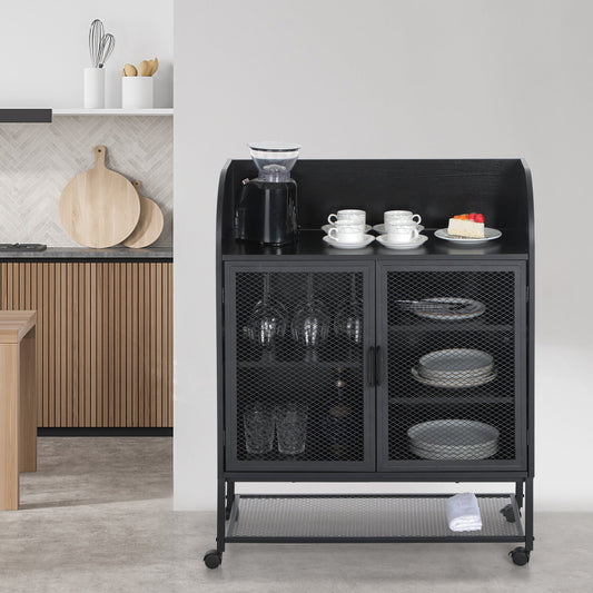 Summit Living Kitchen Island Mobile Cart with Storage, Kitchen Cart on Wheels Lockable Rolling Kitchen Cabinet with Towel Rack Kitchen Trolley for Dining Room Bar Hotel, Black