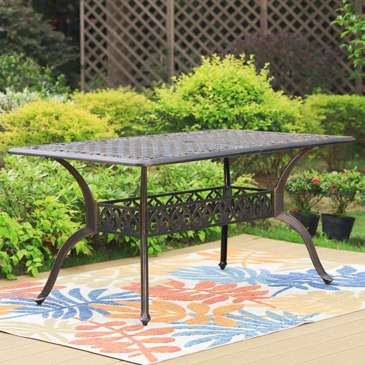 Summit Living Cast Aluminum Rectangle Outdoor Dining Table with Umbrella Hole for 6-Person, Antique Bronze
