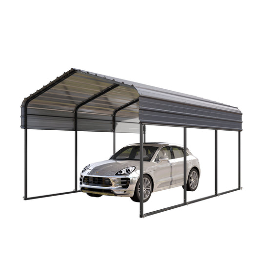Summit Living 10 x 15 ft Carport with Galvanized Steel Roof, Heavy-Duty Garage Car Storage Shelter, Gray
