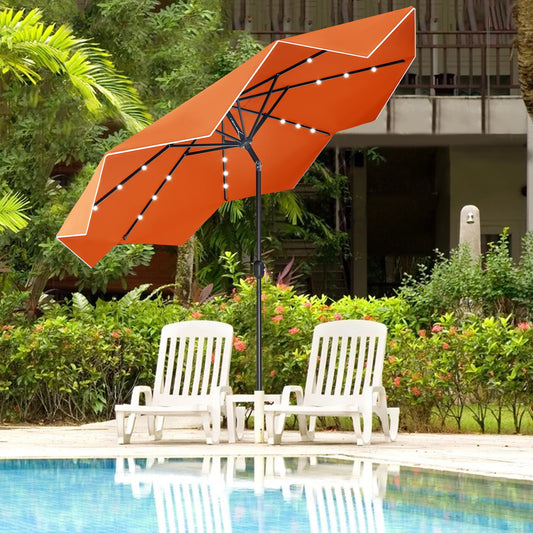 MF Studio 9 Ft Patio Umbrella with LED Solar Lights Orange