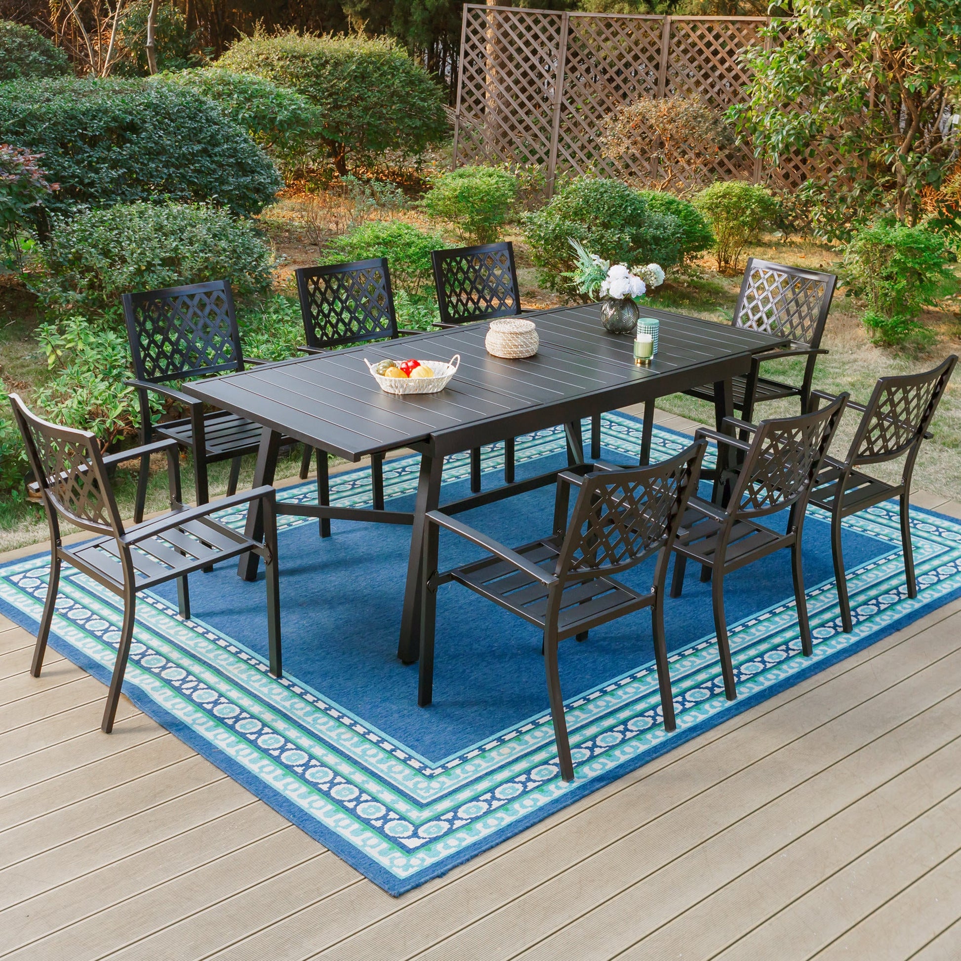 9 piece patio set with umbrella Summit Living 9-Piece Outdoor Dining Set with Extendable Table for 8-Person, Black