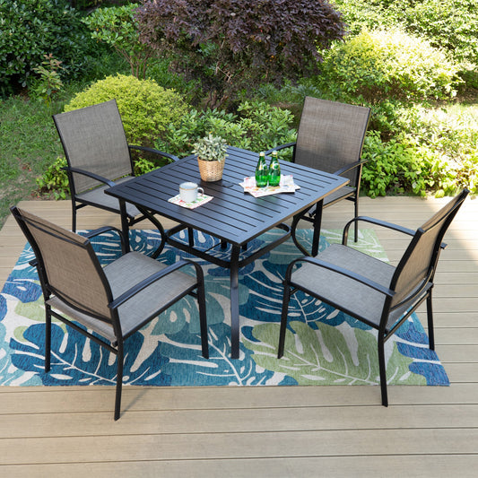 MF Studio 5-Piece Outdoor Dining Set with Square Table & Textilene Chairs for 4-Person, Black&Brown
