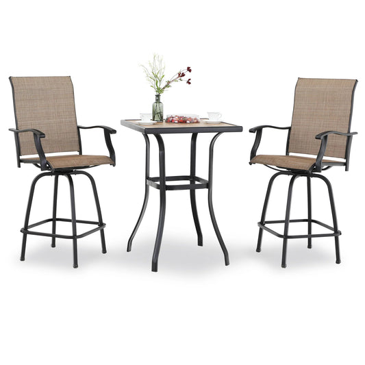 MF Studio 3 Pieces Outdoor Patio Swivel Bar Set Metal Bar Height Bistro Set, 2 Pieces Bar stools and 1 Piece Table Suitable for 2 People