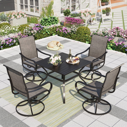 MF Studio 5 Pieces Outdoor Patio Dining Set Metal Furniture Set with Square Table and Swivel Padded Chairs for 4 person Gray
