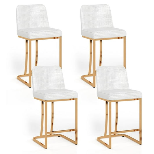Summit Living 24 Inch Counter Bar Stools with Back for Kitchen Upholstered Faux Leather Barstools Set of 4 , White & Gold
