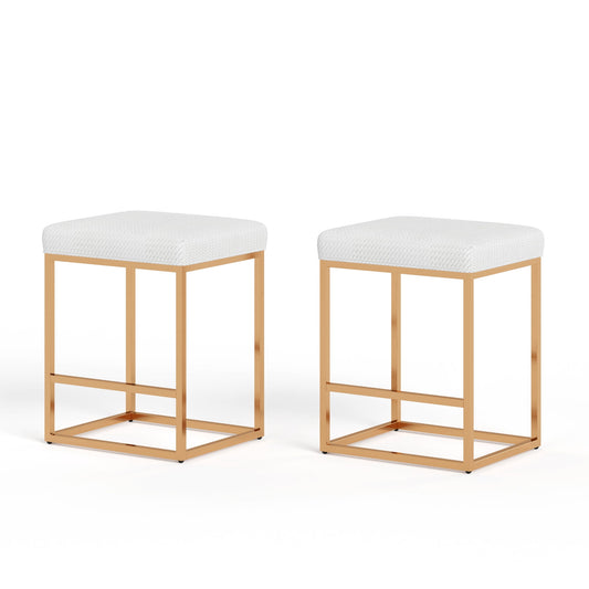 Summit Living 24 Inch Counter Height Bar Stools for Kitchen, Upholstered Faux Leather Backless Stools Farmhouse Island Chairs Set of 2, Gold & White