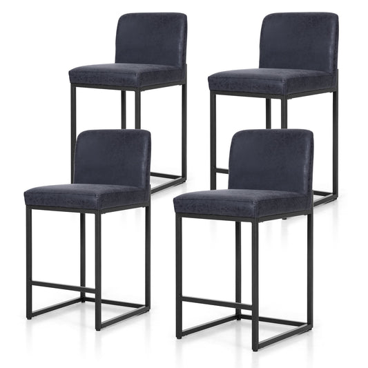 Summit Living 24 Inch Counter Height Bar Stools with Back for Kitchen, Upholstered Faux Leather Stools Farmhouse Island Chairs Set of 4, Black