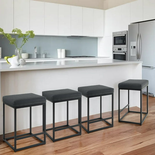 Summit Living Counter Height 24 inch Bar Stools Set of 4 for Kitchen Backless PU Leather Stools Chairs, Black
