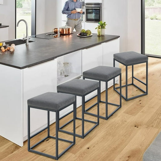 Summit Living Counter Height 24 inch Bar Stools Set of 4 for Kitchen Backless PU Leather Stools Chairs, Gray
