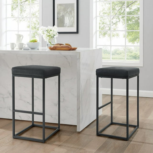 Summit Living Counter Height 30 inch Bar Stools Set of 2 for Kitchen Backless PU Leather Stools Chairs, Black