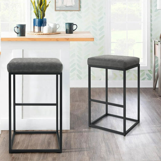 Summit Living Counter Height 30 inch Bar Stools Set of 2 for Kitchen Backless PU Leather Stools Chairs, Gray