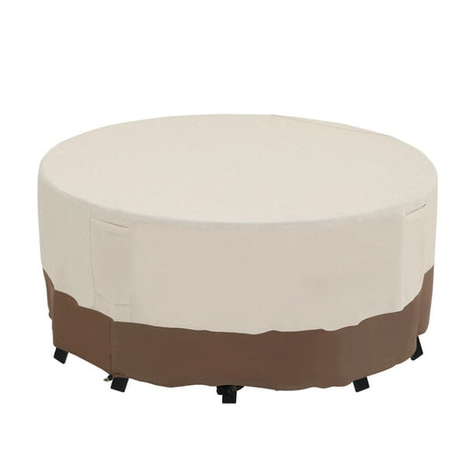 Summit Living Round Patio Furniture Cover 94" D x 23" H Outdoor Table and Chair Set 600D Oxford Cover for Garden Round Dining Set, Beige & Brown